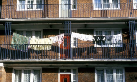 Washing outside flats on a council housing estate in Limehouse, east London