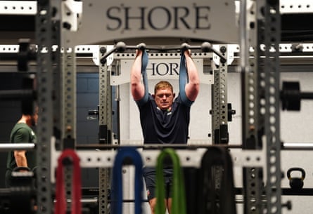 Tadhg Furlong works hard in the gym.
