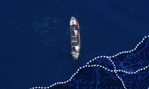 Satellite image of the wrecked Pablo tanker off the coast of Malaysia.
