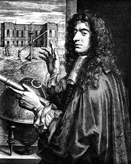 Giovanni Dominique Cassini gestures to the Paris Observatory and long telescope of the kind used to observe Saturn’s rings.