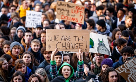 Students take part in a ‘Youth For Climate’ strike in Lausanne, Switzerland.