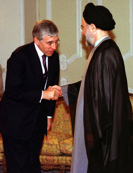 Former British foreign secretary Jack Straw greets Mohammad Khatami, the former president of Iran, in 2001