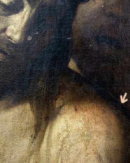 Detail showing the brush strokes that helped identify the work