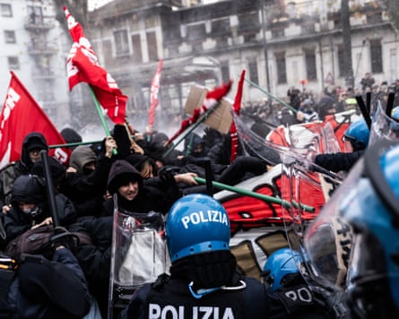 A riot in Turin near a left-wing social centre.