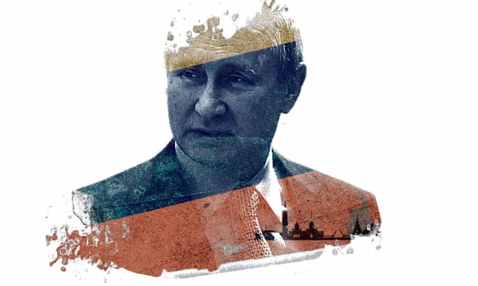 Vladimir Putin in the colours of the Russian flag Putin illustrations for the Observer New Review
