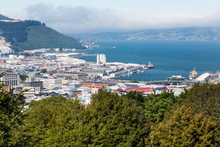 Dunedin, New Zealand and the Otago Peninsula and Bay.