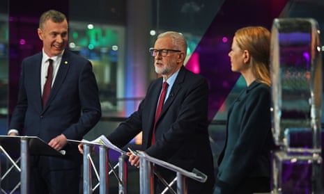 General Election 2019<br>(left to right) Plaid Cymru leader Adam Price, Labour leader Jeremy Corbyn and Green Party Co-Leader Sian Berry before the start of the Channel 4 News' General Election climate debate at ITN Studios in Holborn, central London. PA Photo. Picture date: Thursday November 28, 2019. See PA story POLITICS Election Climate. Photo credit should read: Kirsty O'Connor/PA Wire