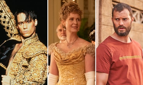 (L-R) Paul Mercurio in Strictly Ballroom, Cynthia Nixon in The Guilded Age and Jamie Dornan in The Tourist.