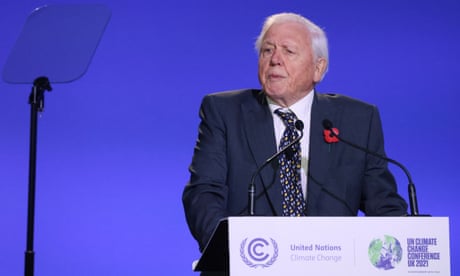 ‘A turning point for me when it came to having faith in politicians’ … David Attenborough speaks at day two of the Cop26 summit in Glasgow.