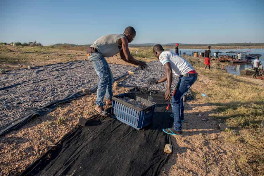 The men lay out the fish to dry in the sun