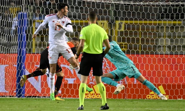 Kieffer Moore goes home for Wales during their defeat to Belgium
