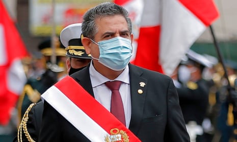 The head of the Peruvian Congress, Manuel Merino, after being sworn in as interim president in Lima on Tuesday.