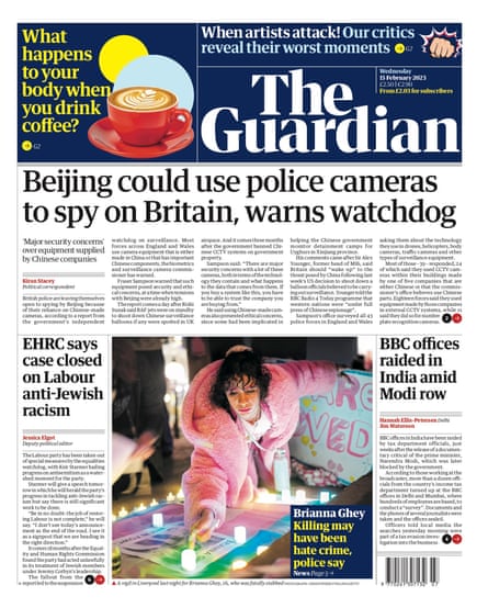 Guardian front page, Wednesday 15 February 2023