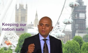 Sajid Javid, the home secretary, giving his speech at the Southbank Centre