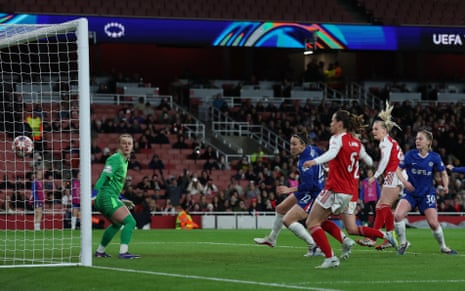 Arsenal's Stina Blackstenius scores their first goal.