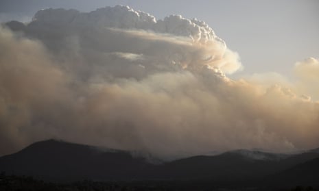 A pyrocumulonimbus cloud generated by the intense Orroral Valley bushfire south of Canberra, 31 January 2020