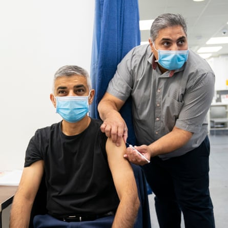 London mayor, Sadiq Khan, receives his Covid-19 booster jab