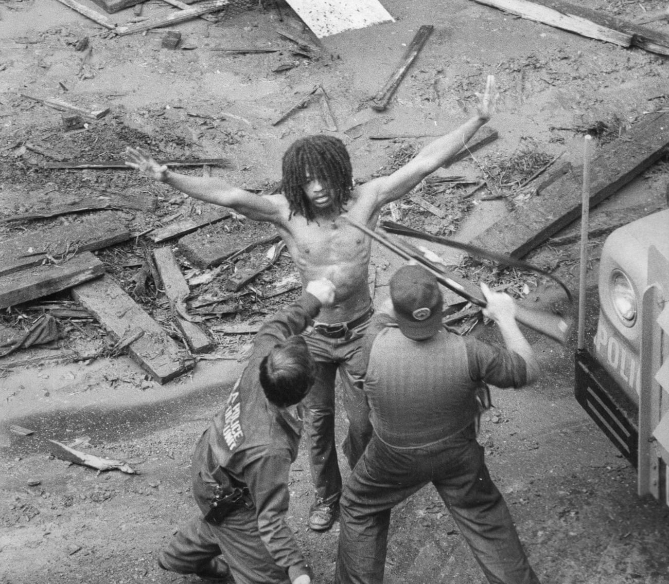 The arrest of Delbert Africa of MOVE on 8 August 1978. 