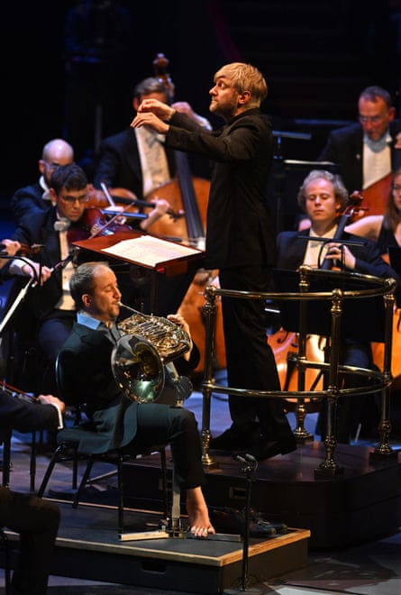 Horn soloist Felix Klieser with the Bournemouth Symphony Orchestra, conducted by Kirill Karabits, at the Proms last week.