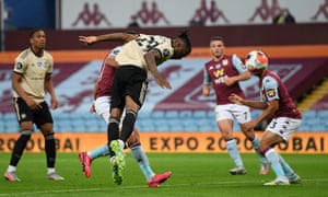 Aaron Wan-Bissaka of Manchester United heads wide.