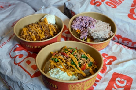 The Spudfather; tuna mayo; and garlic chilli chicken jacket potatoes at SpudBros.