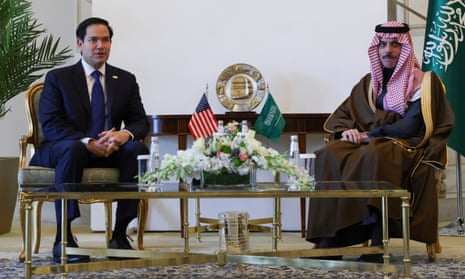US Secretary of State Marco Rubio, left, meets with Saudi foreign minister Prince Faisal bin Farhan Al Saud in Riyadh, Saudi Arabia on Monday 17 February.