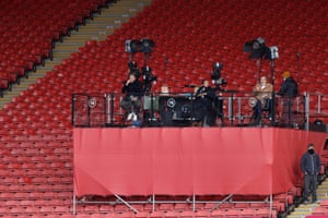 The BT Sport pundits Jake Humphrey, Michael Brown and Robbie Savage eat lunch on the specially built podium during Sheffield United v Leeds at Bramall Lane on 27 September.