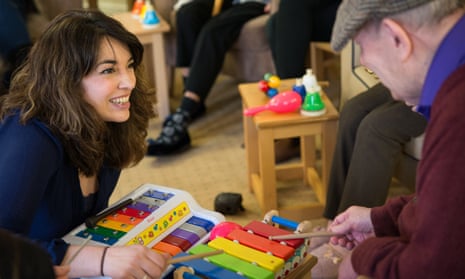 Camerata musician Amina Cunningham works with dementia patients at Acacia Lodge Care Home in New Moston, Manchester.