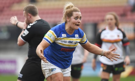 Leeds Rhinos’ Danielle Anderson reacts to the referee’s decision.