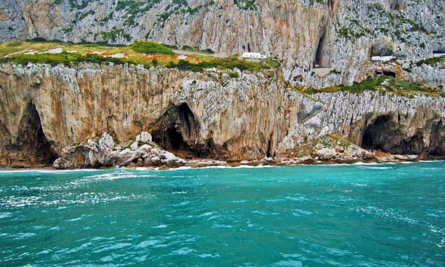 From the left, the entrances to the Bennett’s, Gorham’s, Vanguard and Hyaena caves that constitute the four main caves of Gorham’s complex.