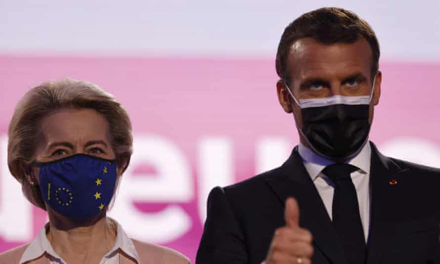 The European commission president, Ursula von der Leyen, with Macron at the Future of Europe conference