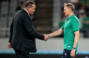 Steve Hansen shakes hands with Joe Schmidt before kick-off.