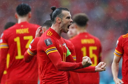 Gareth Bale celebrates after scoring the goal against Ukraine that took Wales to the World Cup.