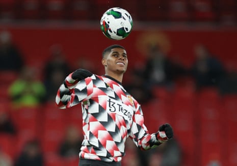 Marcus Rashford during the warm up before kick off.