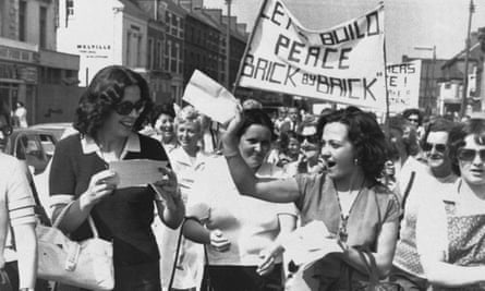 Peace People campaigners Betty Williams, front left, and Mairead Corrigan, front right, in 1976.