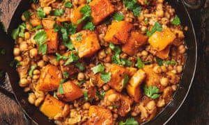 Yotam Ottolenghi’s braised squash with chickpeas and harissa.