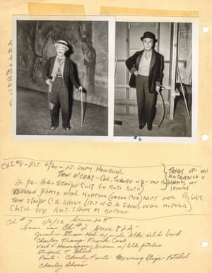 Costume studies of Chaplin’s character Calvero in Limelight in 1952. The film was heavily boycotted on initial release and received divisive reviews. But it was met with acclaim on its re-release in 1972 and has since gained a cult following.