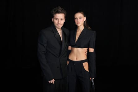 Brooklyn Beckham and his wife, Nicola Peltz, in Paris, 2024