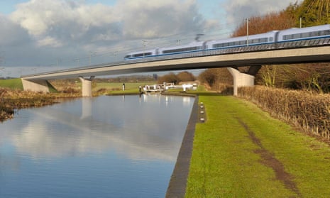 An artist’s impression of an HS2 train on the Birmingham and Fazeley viaduct.