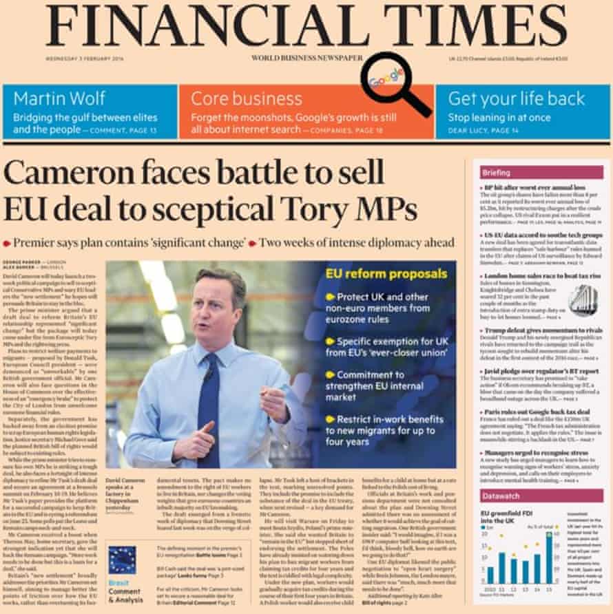 The Financial Times recognised Cameron’s deal would be denounced by Europhobes.
