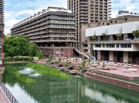 Luxurious fixtures and fittings … the Barbican terrace and artificial lake today.