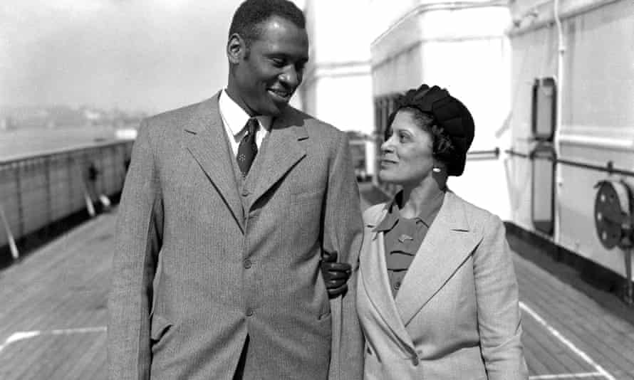 Mr. and Mrs Paul Robeson arrive aboard the SS Majestic to go to Hollywood to re-make the picture Show-Boat, 1935.