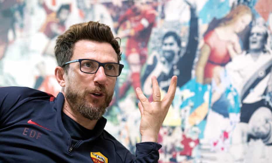 Roma’s animated manager Eusebio Di Francesco explains his philosophy of the game at the club’s Trigoria training ground.