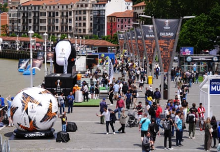 Supporters gather at the fan park in Bilbao