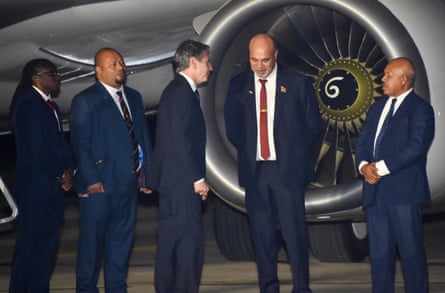 US secretary of state Antony Blinken is greeted upon his arrival at Port Moresby International Airport.
