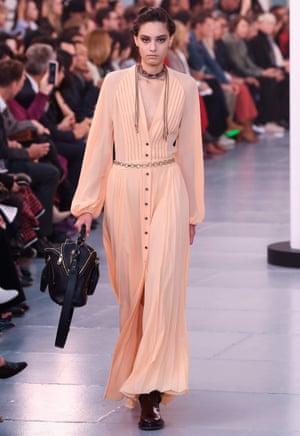 A metal chain belt at the Chloe show, SS20, Paris fashion week.