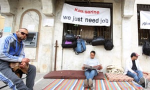 A protest near the Ministry of Vocational Training and Employment in Tunis