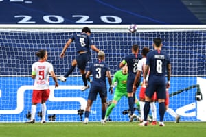 Marquinhos heads home the opener for PSG.