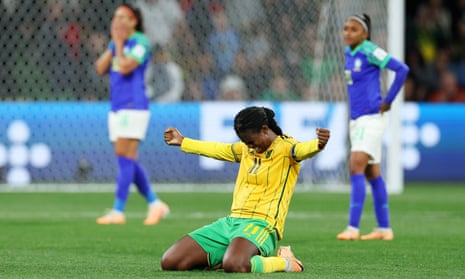 Khadija Shaw celebrates Jamaica’s passage to the last 16 as Brazil players reflect on an early exit.