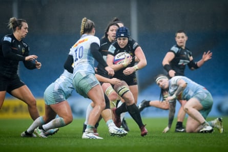 Ebony Jefferies of Exeter Chiefs carries the ball against Harlequins